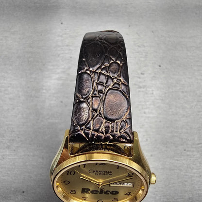 Bulova Caravelle Watch Men 33mm Gold Dial Gold Tone Daydate 42C74 New Battery4