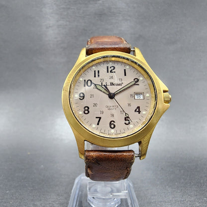 VTG LL Bean Watch Men 34mm Gray Dial Gold Tone Date Round  PARTS