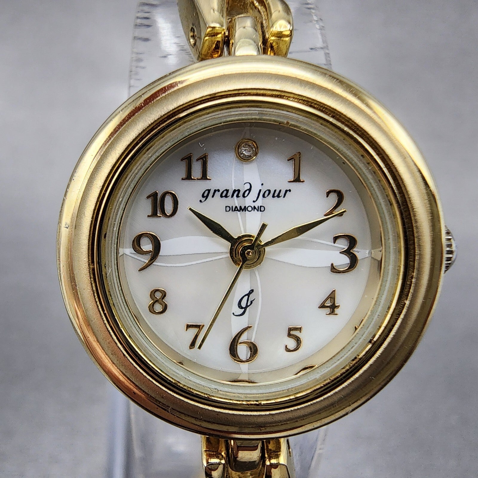 Grand Jour Interchangeable Bezel Watch Women 22mm MOP Dial Gold Tone New Battery3