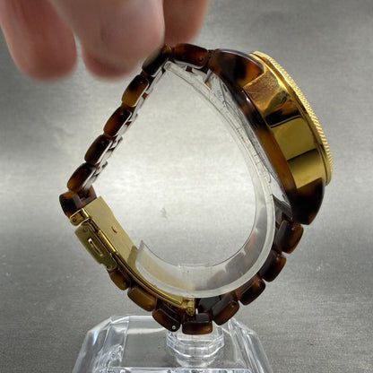 Michael Kors Watch Women 37mm Brown Dial Gold Brown Tone Daydate New Battery PT8