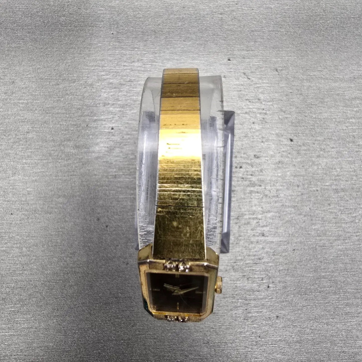 Seiko Watch Women 14mm Brown Dial Gold Tone Gemmed Rectangle 2E20-5099 New Batt4
