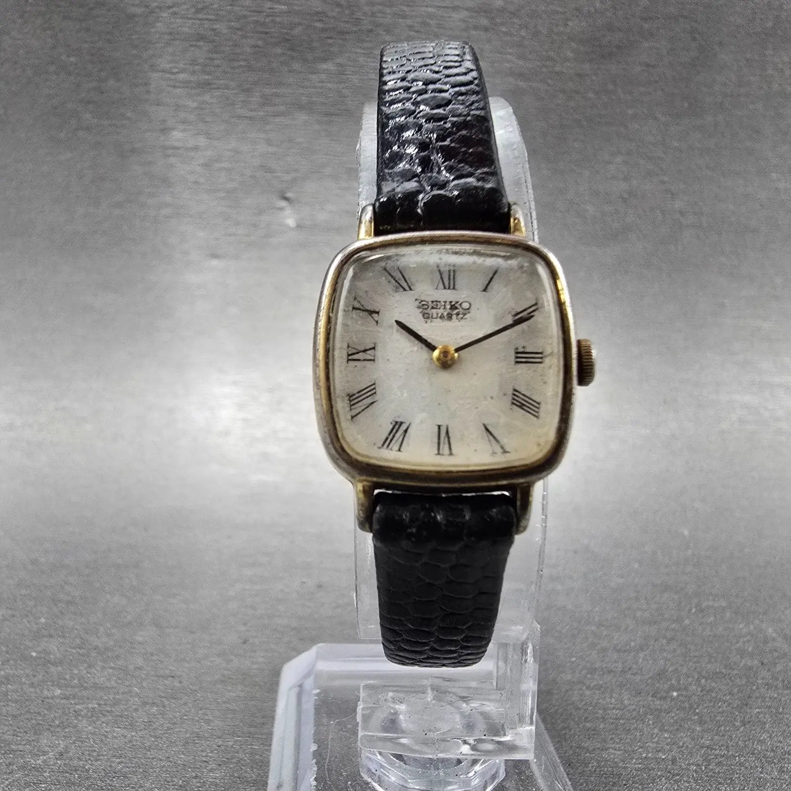 Seiko Tank Watch Women 19mm White Dial Gold Tone 5420-5020 Square New Battery5