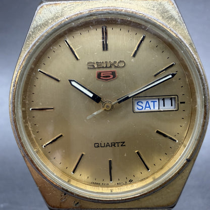 Seiko 5 Watch Men 34mm Champagne Dial Gold Tone Daydate 5Y13-8010 New Batt READ!3