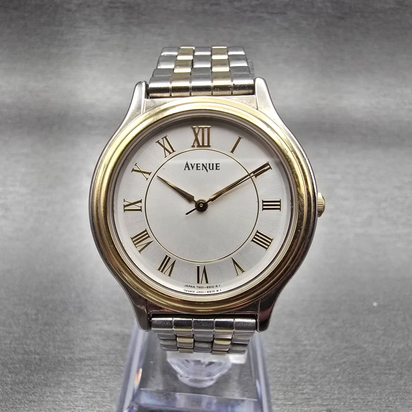 Seiko Avenue Watch Men 32mm Silver Dial Two Tone Round 7N01-626A New Battery VTG0