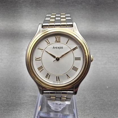 Seiko Avenue Watch Men 32mm Silver Dial Two Tone Round 7N01-626A New Battery VTG0