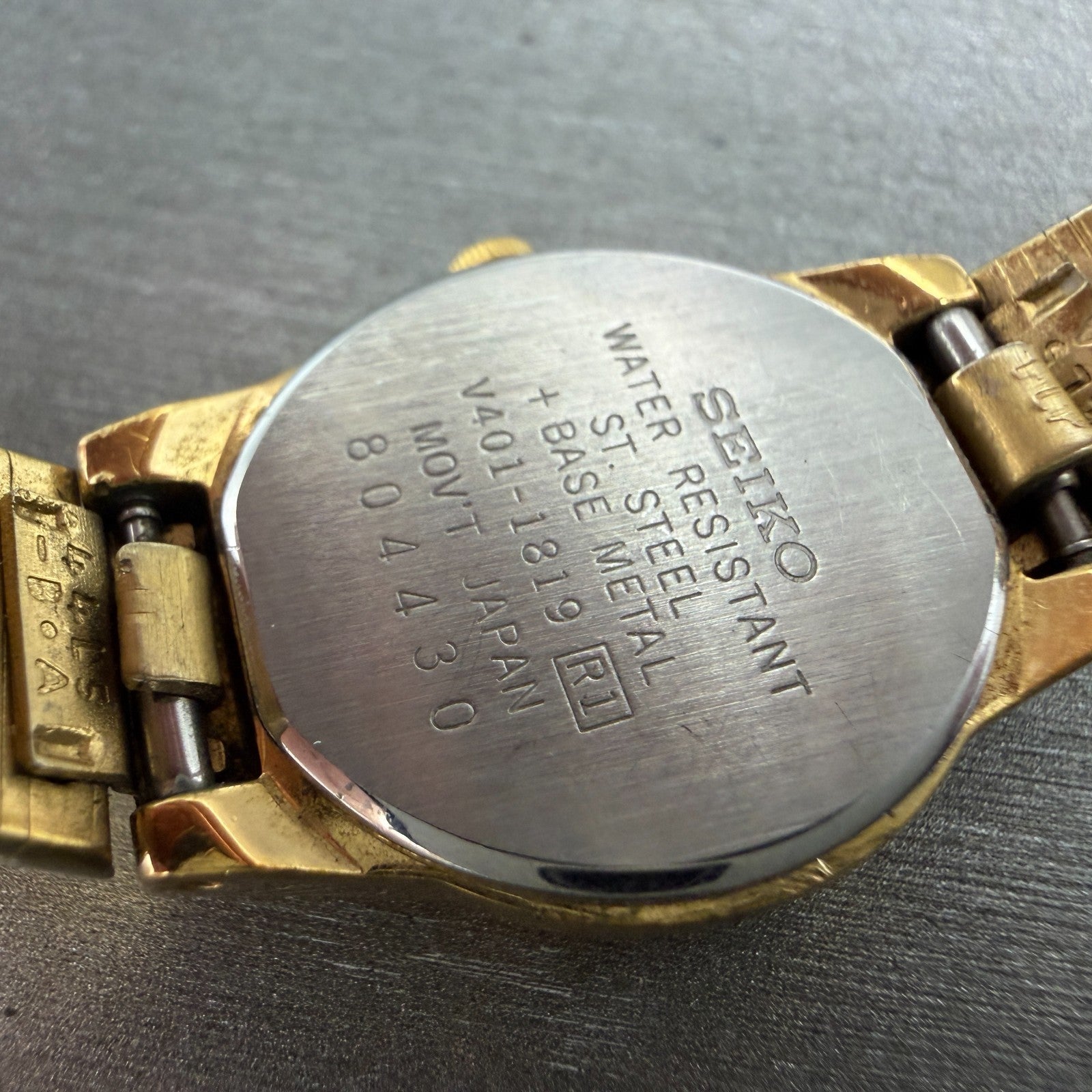 Seiko Watch Women 19mm Champagne Dial Gold Tone Round V401-1819 New Battery VTG9