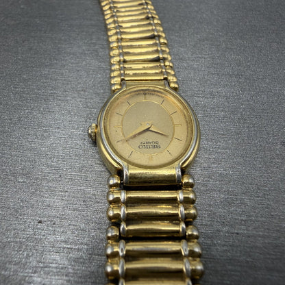 Seiko Watch Women 18mm Gold Dial Gold Tone Oval BROKEN BAND 2P205E29 New Batt4