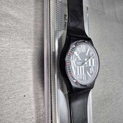 Swatch Gessetto Watch Men 34mm Black Dial Black Case GB155 New Battery NOS5