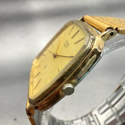 Citizen CQ Watch Men 30mm Gold Dial Gold Tone Rectangle 7923 Vintage New Battery2