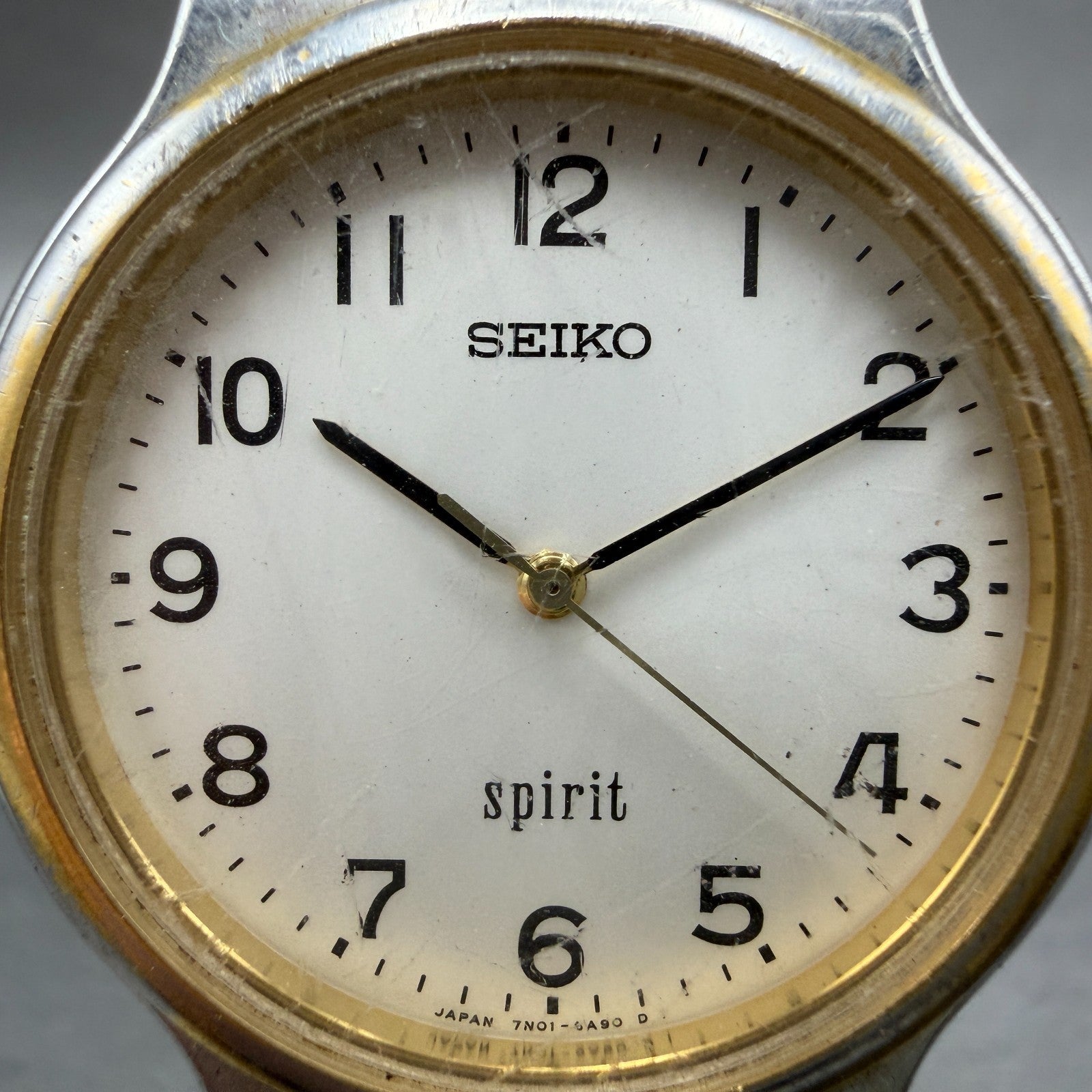 Seiko Spirit Watch Men 34mm White Dial Two Tone Round 7n01-6a70 New Battery VTG1