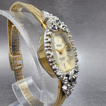 Lucien Piccard Dufonte Watch Women 16mm Champagne Dial Gold Tone Sapphire Bezel