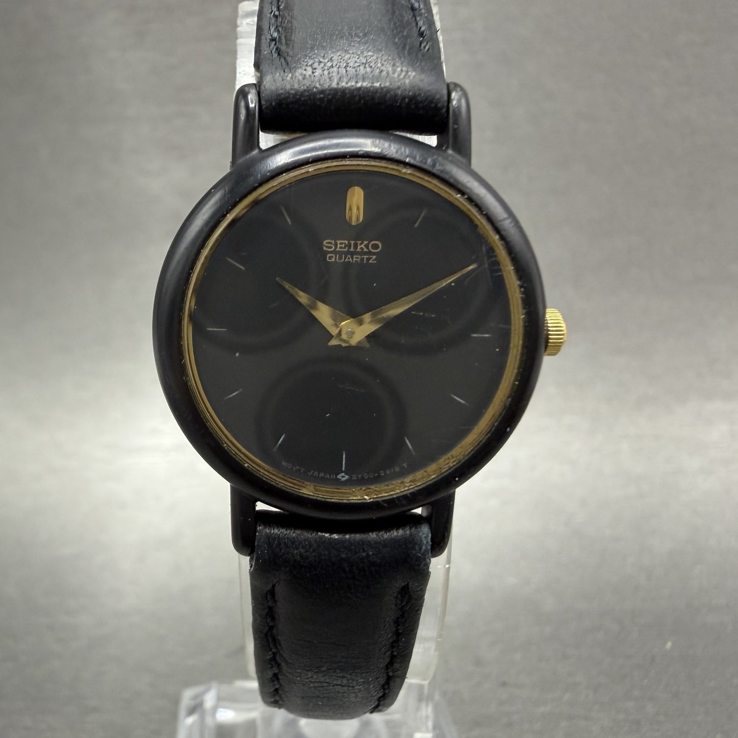 Seiko Watch Women 20mm Black Dial Black Tone Round 2y00-0G49 New Battery VTG ABC0