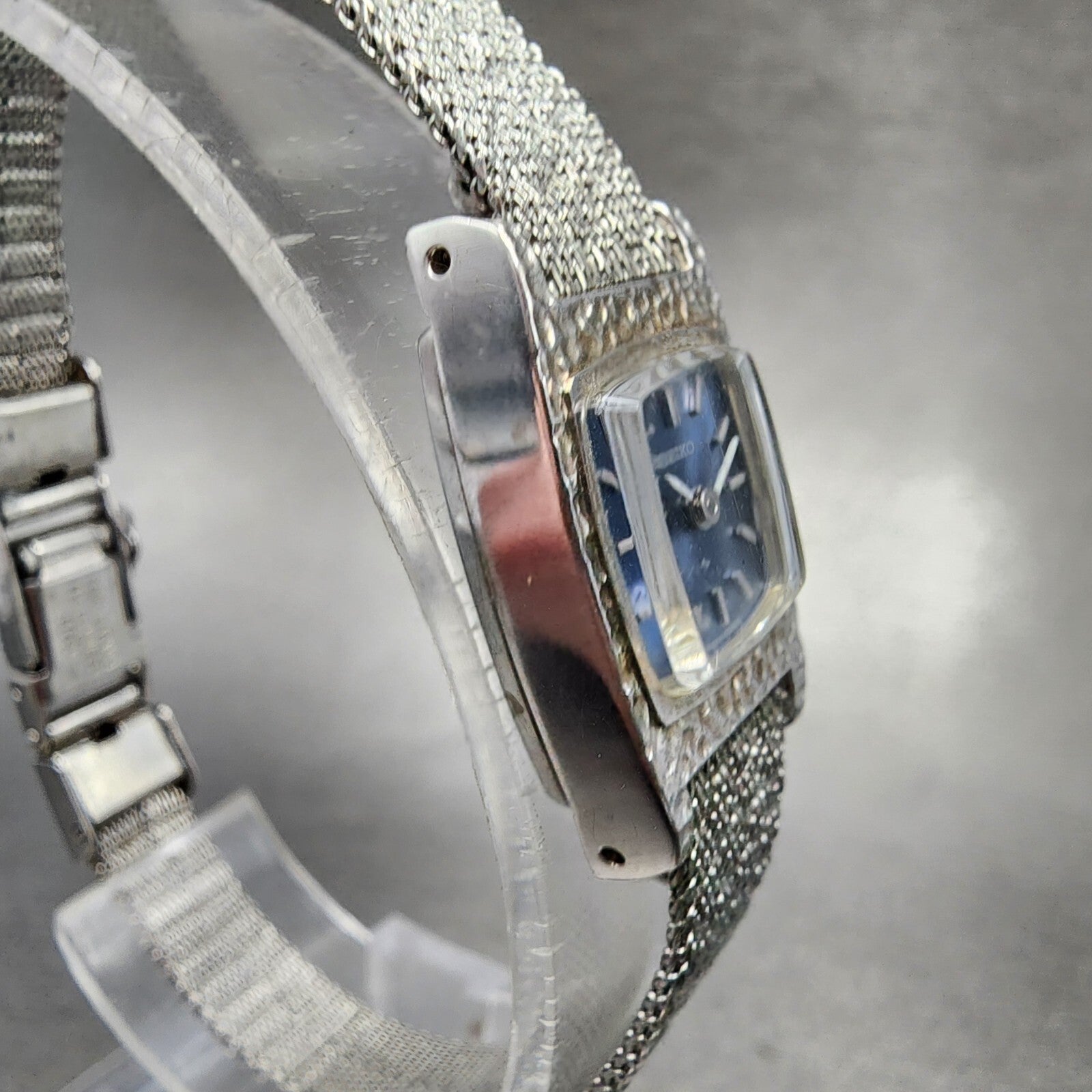 Seiko Watch Women 16mm Blue Dial Silver Tone Rectangle Manual Wind Runs 1130294