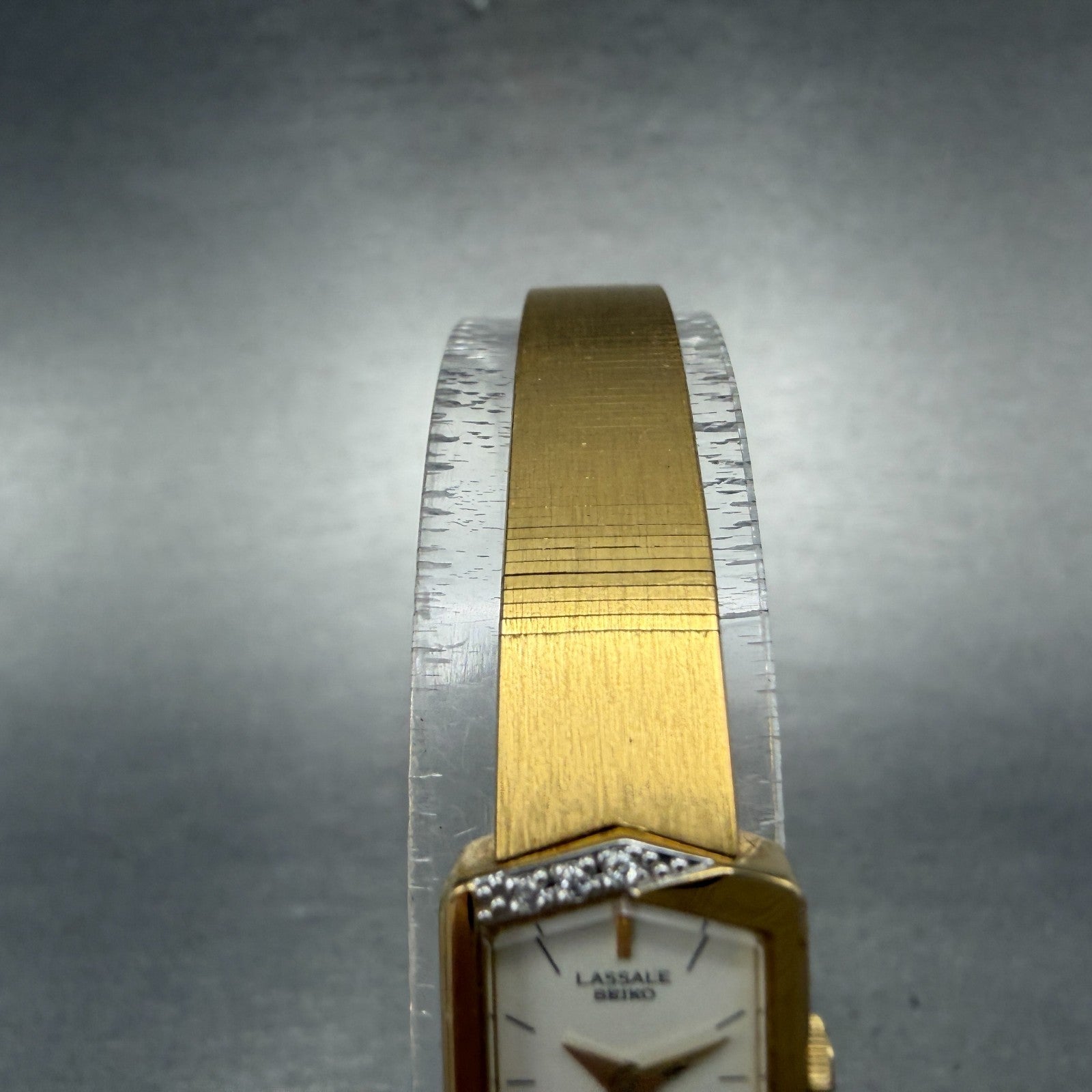 Seiko Lassale Watch Women 13mm White Dial Gold Tone Hexagon 1E50-5039 New Batt A4