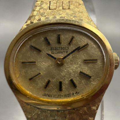 Seiko Watch Women 18mm Gold Dial Gold Tone Oval 2C20-5759 Vintage New Battery1