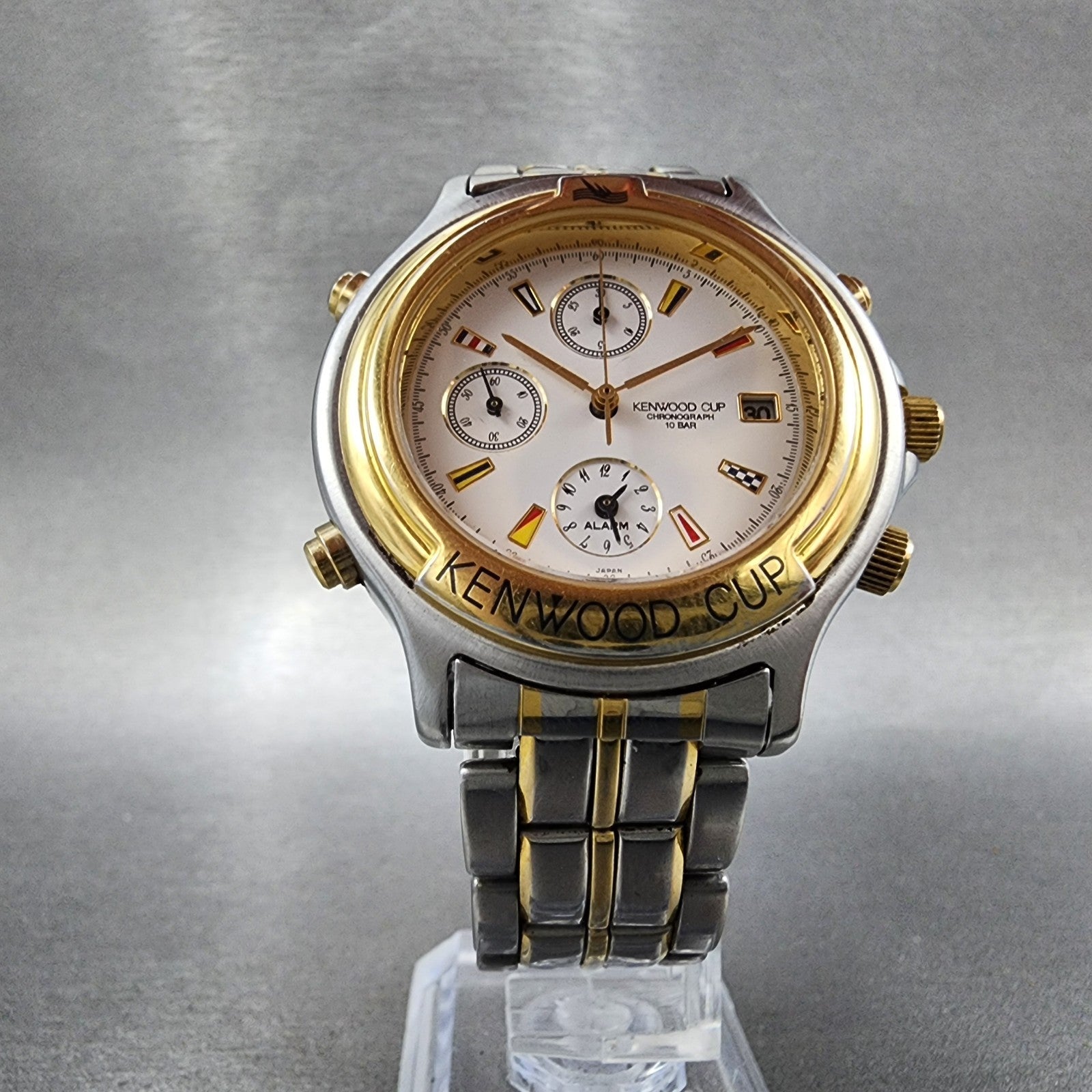 Orient Kenwood Cup Chronograph Watch Men 40mm White Dial Two Tone Date New Batt5
