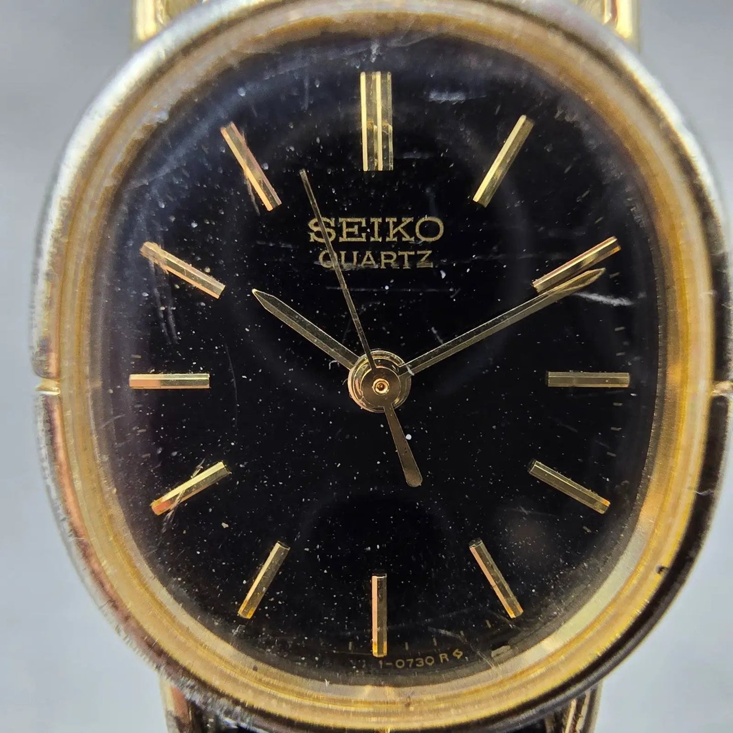 Seiko Watch Women 20mm Black Dial Gold Tone Oval 3421-5320 New Battery Vintage1