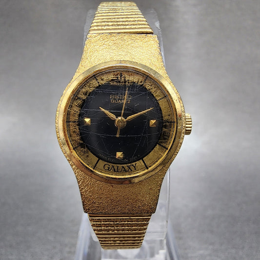 Seiko Galaxy Watch Women 20mm Black Dial Gold Tone 8y210030 New Battery0