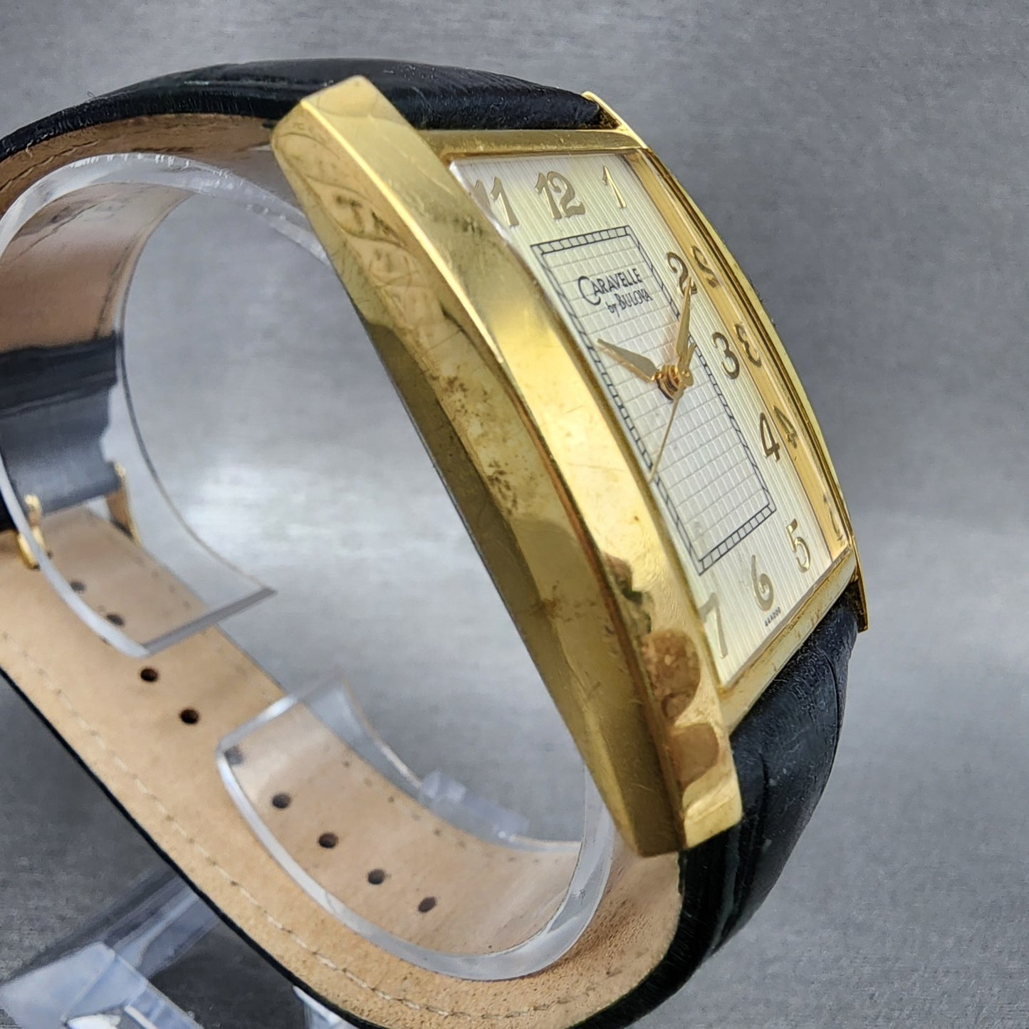 Bulova Caravelle Tank Watch Men 30mm Cream Dial Gold Tone Rectangle New Battery3