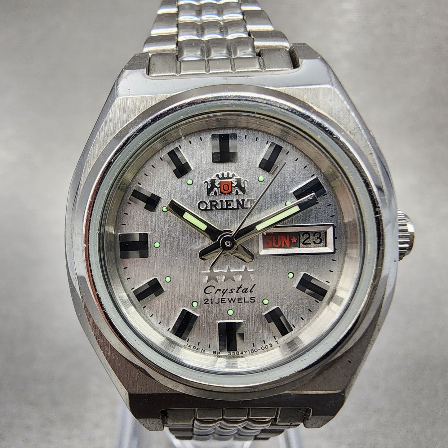 Orient Tristar Automatic Watch Women 27mm Silver Dial Steel Daydate Round Runs1