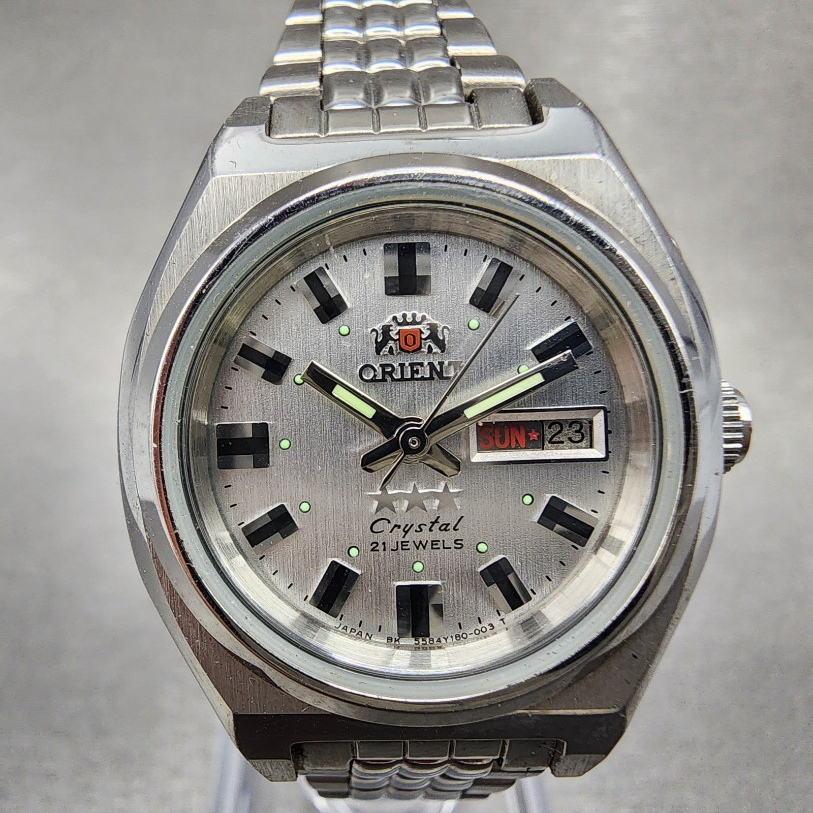 Orient Tristar Automatic Watch Women 27mm Silver Dial Steel Daydate Round Runs1