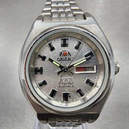 Orient Tristar Automatic Watch Women 27mm Silver Dial Steel Daydate Round Runs1