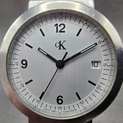 Calvin Klein Watch Women 31mm Silver Dial Stainless Steel Date Round New Battery1