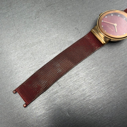 Bering Watch Women 25mm Red Dial Rose Gold Tone Round READ!!! New Batt 10126-3636