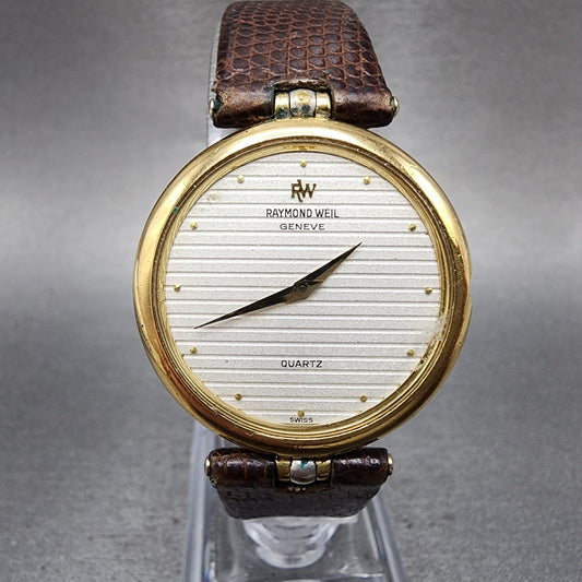 Raymond Weil Watch Men 30mm White Dial Gold Plated Round 3703 VTG PARTS0