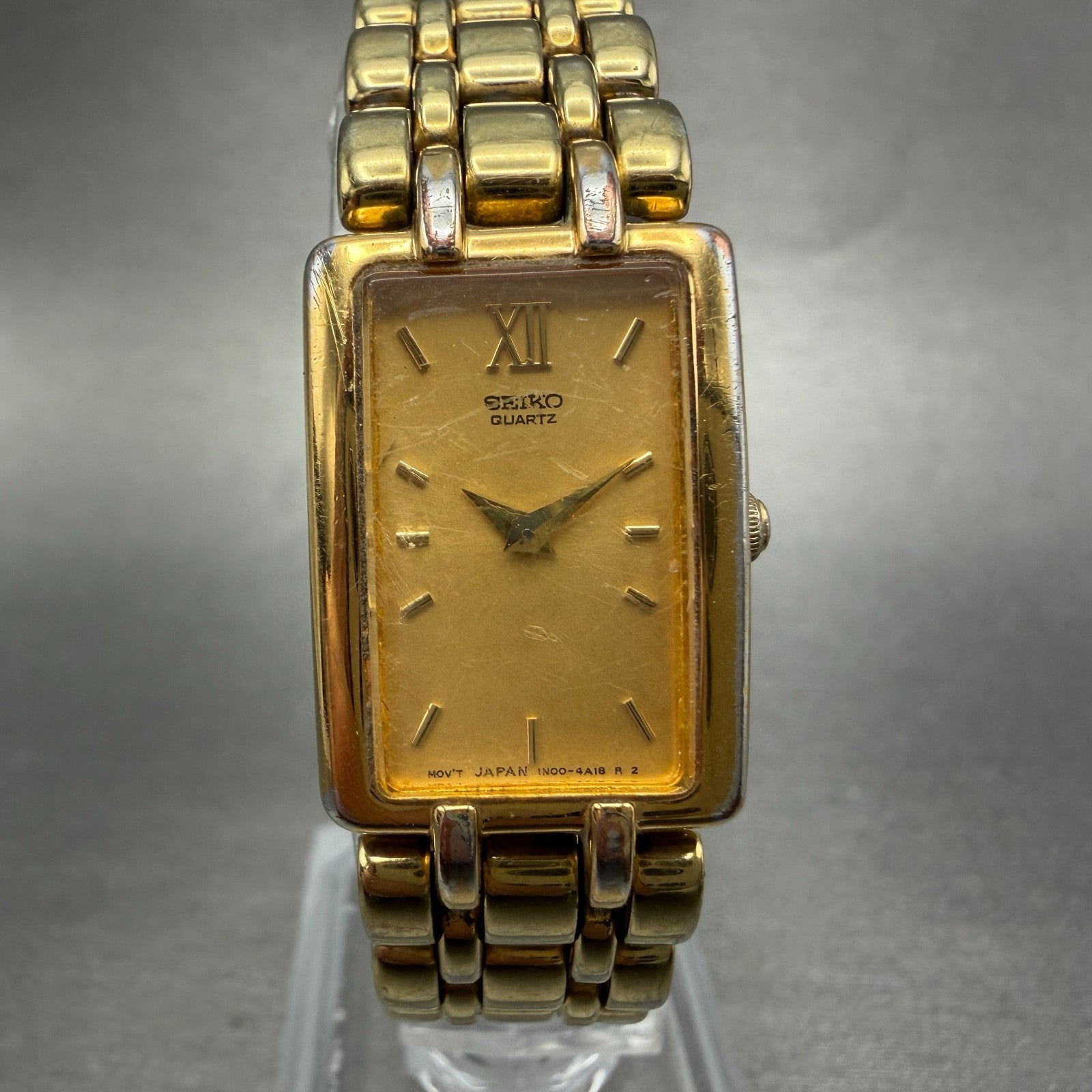 Seiko Tank Watch Women 17mm Champagne Dial Gold Tone 1N00-6B79 New Battery VTG0