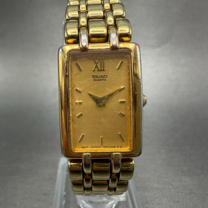 Seiko Tank Watch Women 17mm Champagne Dial Gold Tone 1N00-6B79 New Battery VTG0