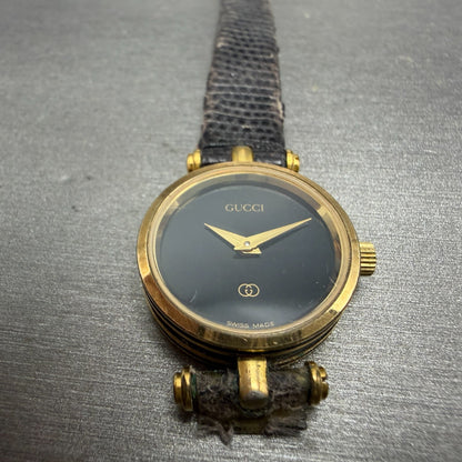 Gucci 2000L Watch Women 22mm Black Dial Gold Plated Round New Battery VTG READ!!2