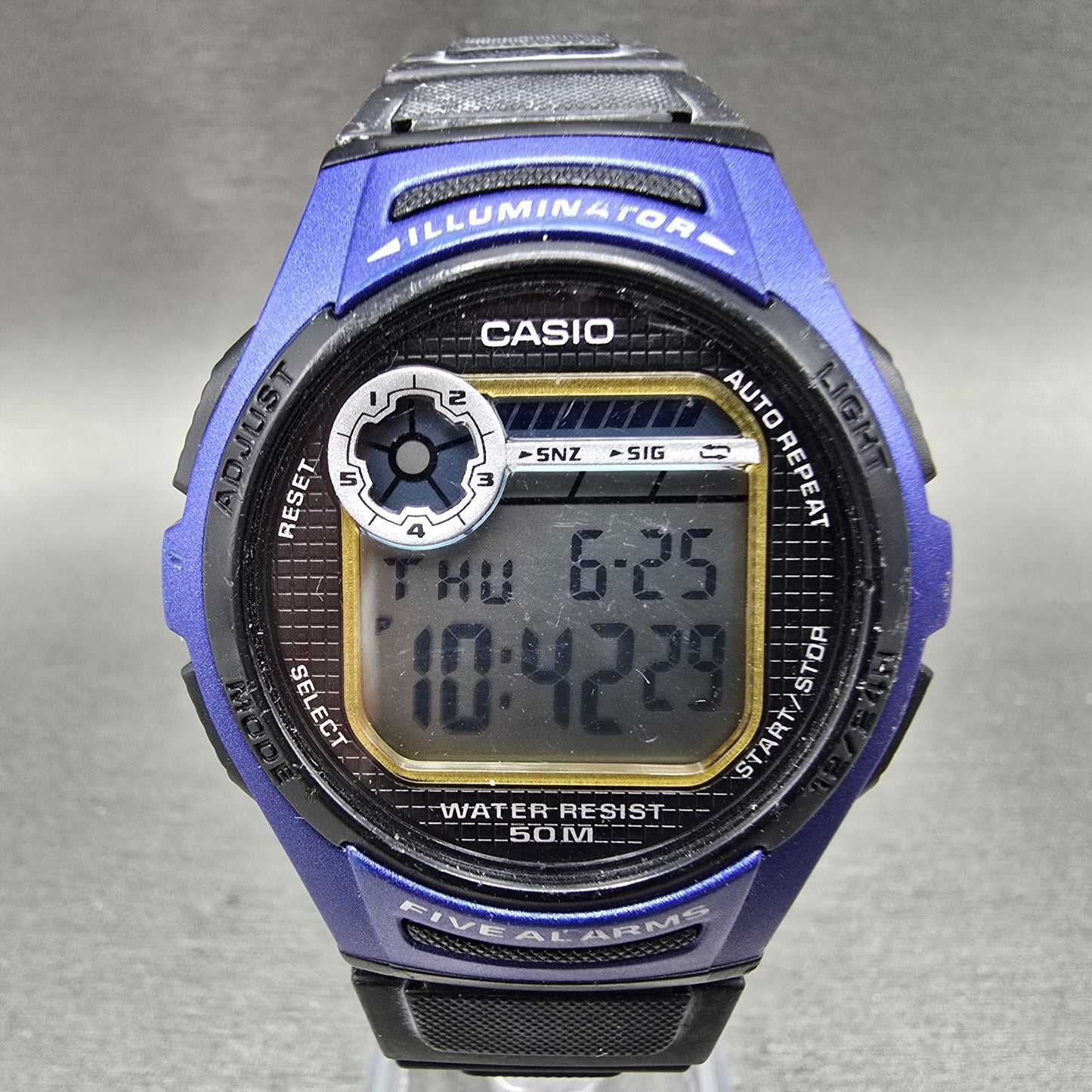 Casio W-213 Watch men 40mm Black Blue Alarm Chronograph Round New Battery0