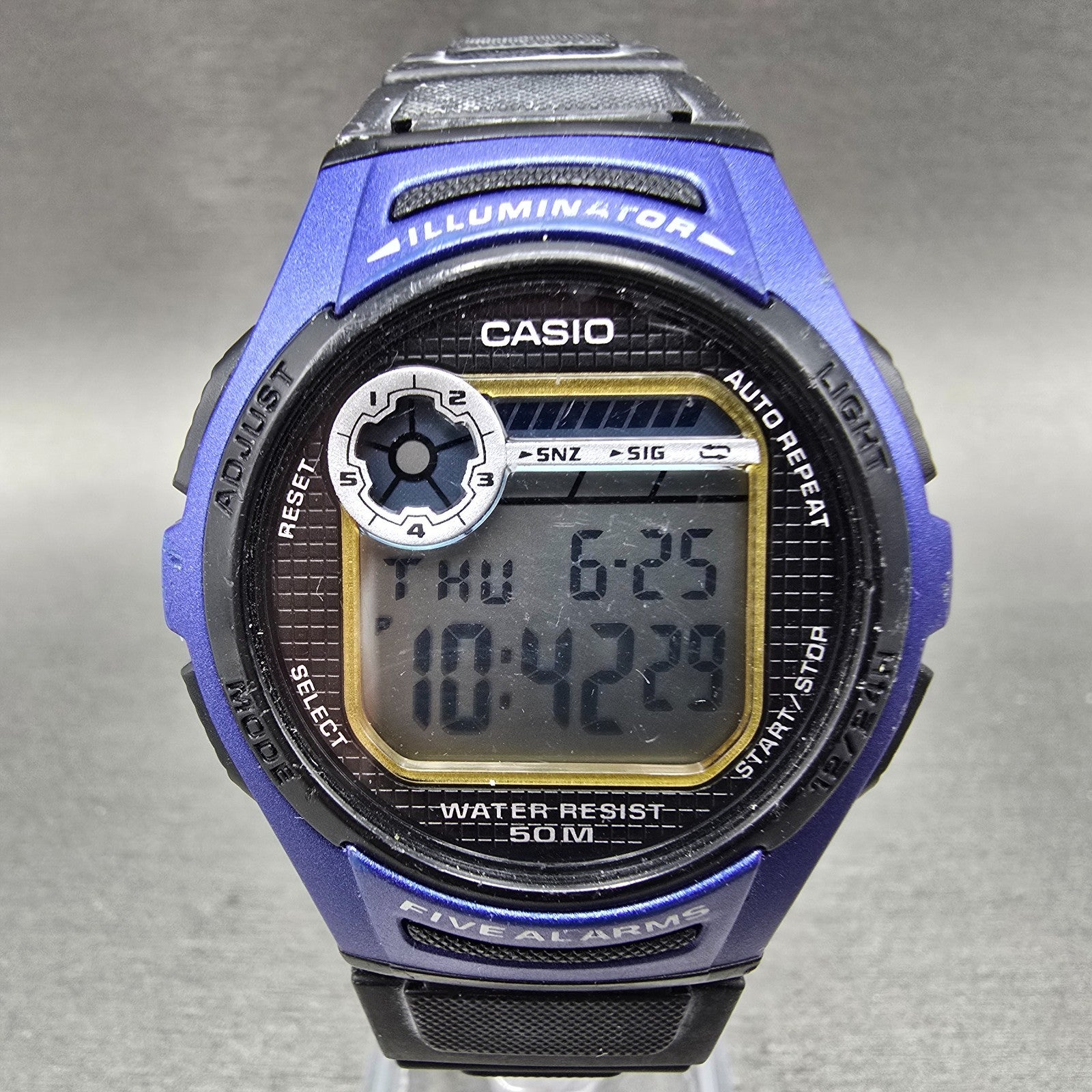 Casio W-213 Watch men 40mm Black Blue Alarm Chronograph Round New Battery0