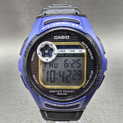 Casio W-213 Watch men 40mm Black Blue Alarm Chronograph Round New Battery0