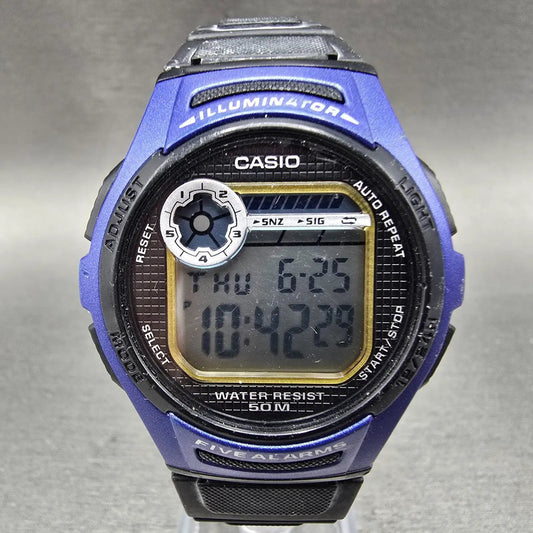 Casio W-213 Watch men 40mm Black Blue Alarm Chronograph Round New Battery0