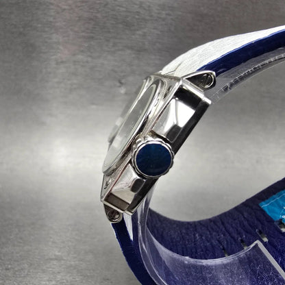 Panam Dual Time Watch Men 56mm Blue Dial Silver Tone Rectangle New Battery4