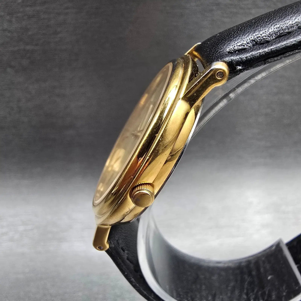 Bulova Watch Men 32mm Champagne Dial Gold Tone Round Leather  New Battery2