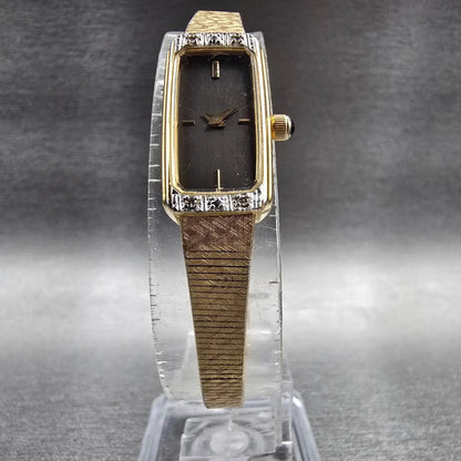 Citizen CQ Tank Watch Women 12mm Brown Dial Gold Diamonds 2250-226348 New Batt5