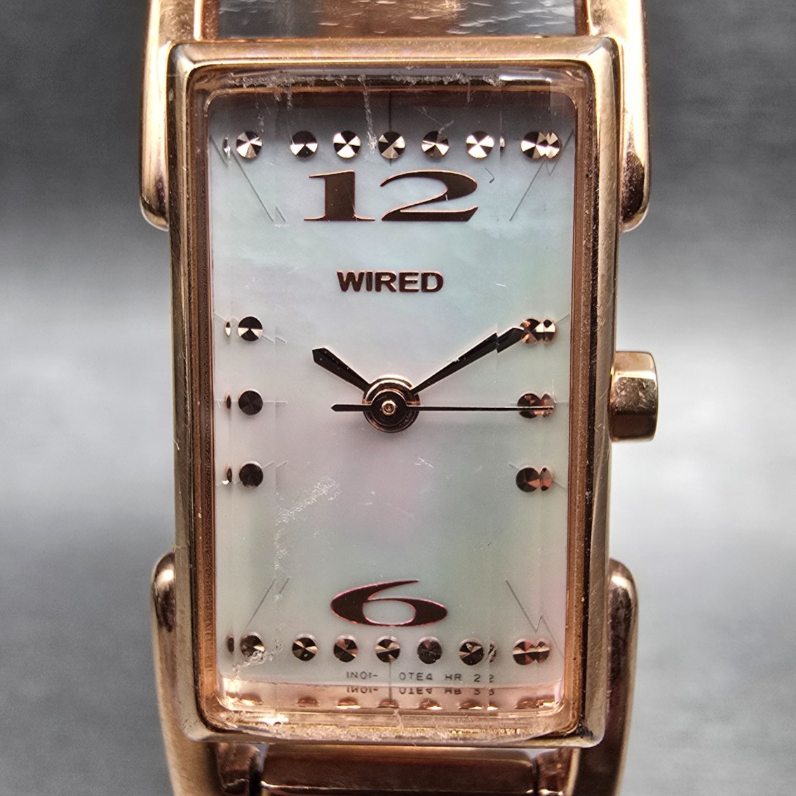 Seiko Wired Watch Women 17mm MOP Dial Rose Gold Rectangle 1N01-0JZ0 New Battery1