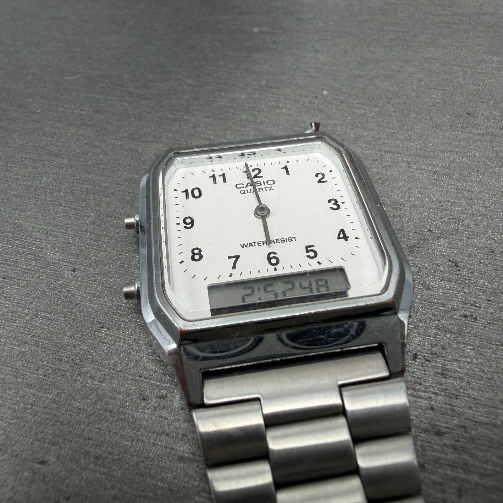 Casio AQ-230 Watch Men 30mm White Dial Silver Tone Alarm Chrono READ!!!!!!!!!!!!6