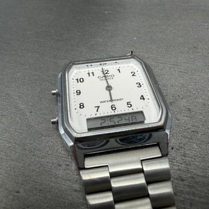 Casio AQ-230 Watch Men 30mm White Dial Silver Tone Alarm Chrono READ!!!!!!!!!!!!6