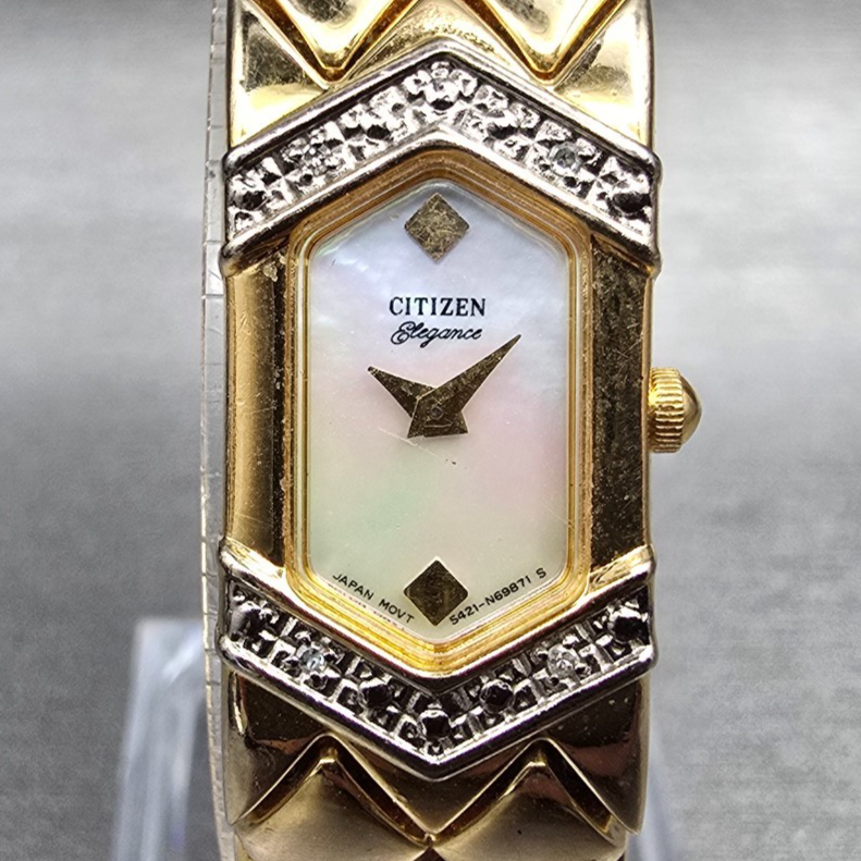 Citizen Elegance Watch Women 14mm MOP Dial Gold Tone Gemmed 5421-S65670 New Batt1
