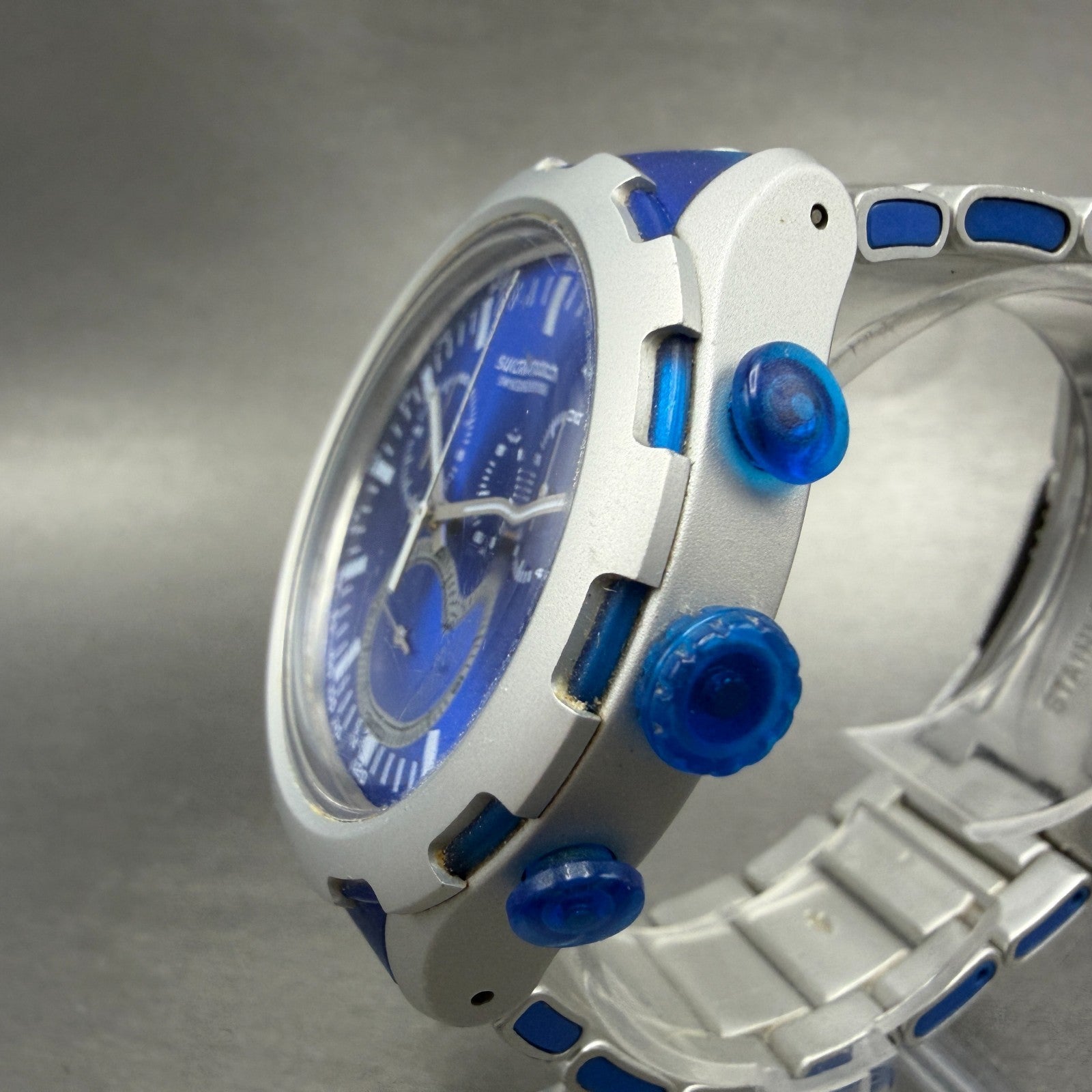 Swatch Endless Energy Chrono Watch Men 45mm Blue Dial Silver Date New Battery2