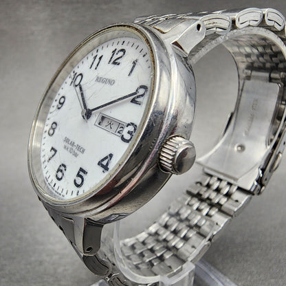 Citizen Reguno Solar Watch Men 38mm White Dial Steel Daydate E101-R005316 Runs