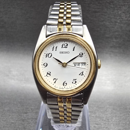Seiko Watch Women 24mm White Dial Two Tone Daydate Round 7N83-0011 New Battery X0