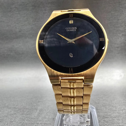 Citizen CQ Watch Men 34mm Black Dial Gold Tone Round 5520-K03810 New Battery JP5