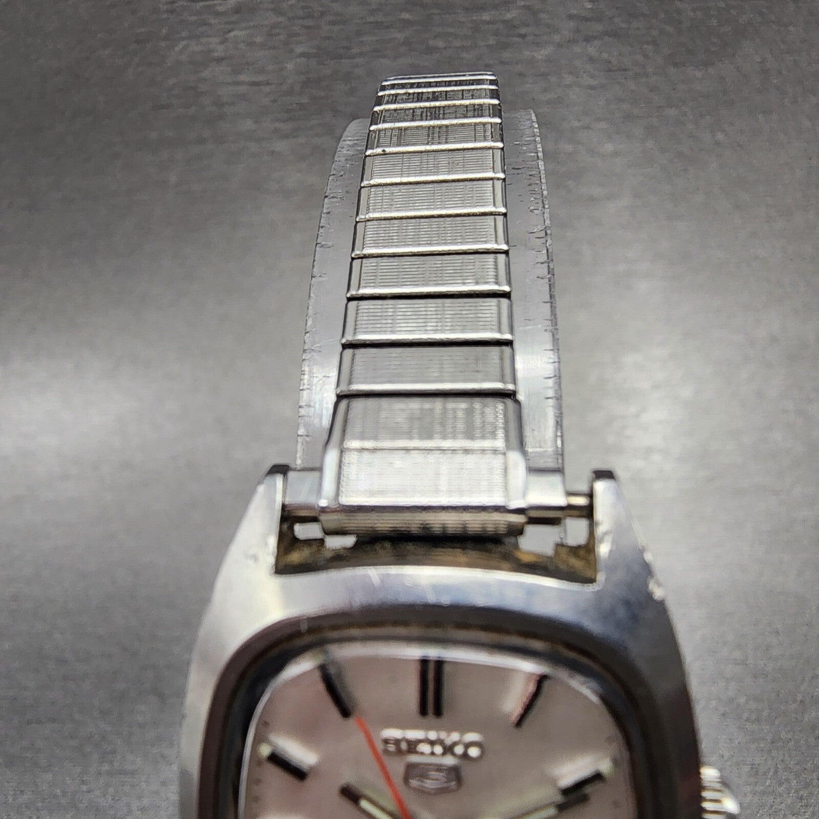 Seiko 5 Automatic Watch Women 23mm White Dial Steel Daydate Rectangle Runs4