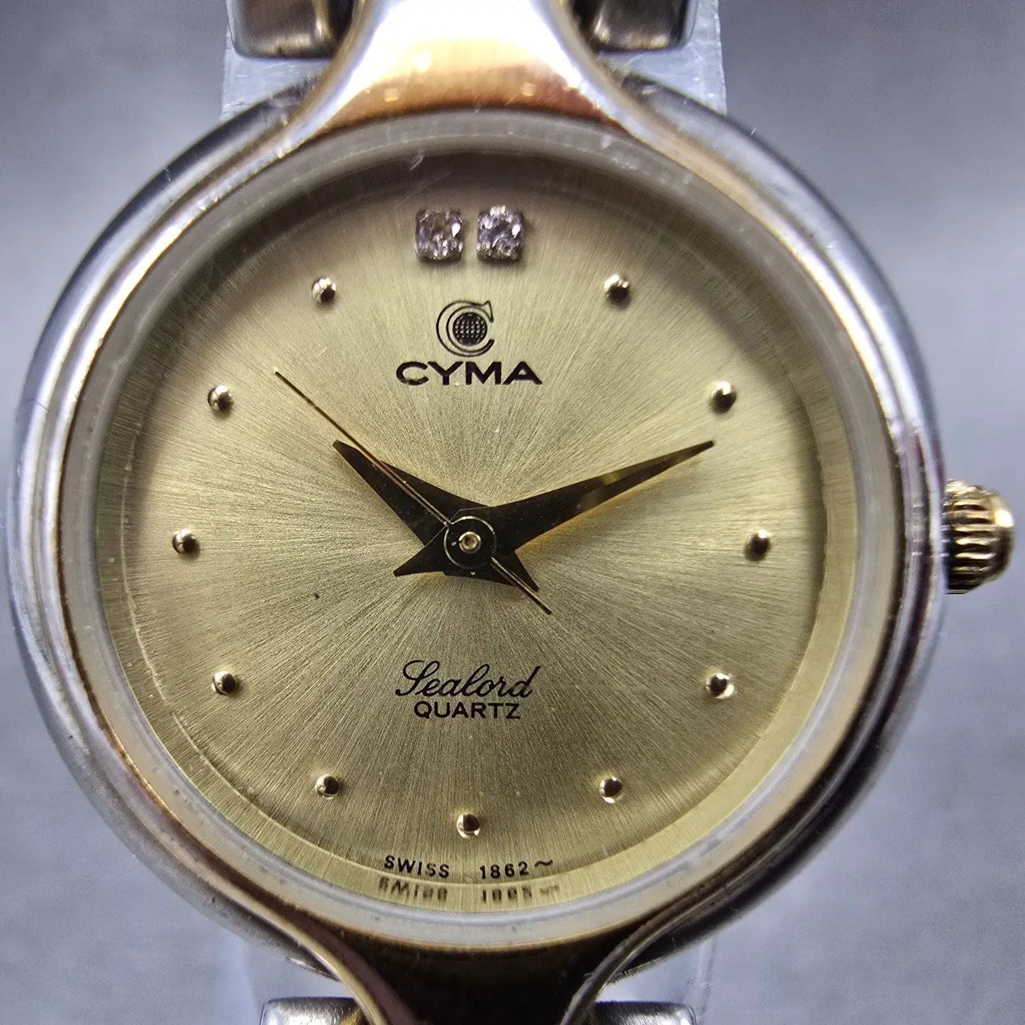 Cyma Sealord Watch Women 24mm Champagne Dial Two Tone Round 412 New Battery1