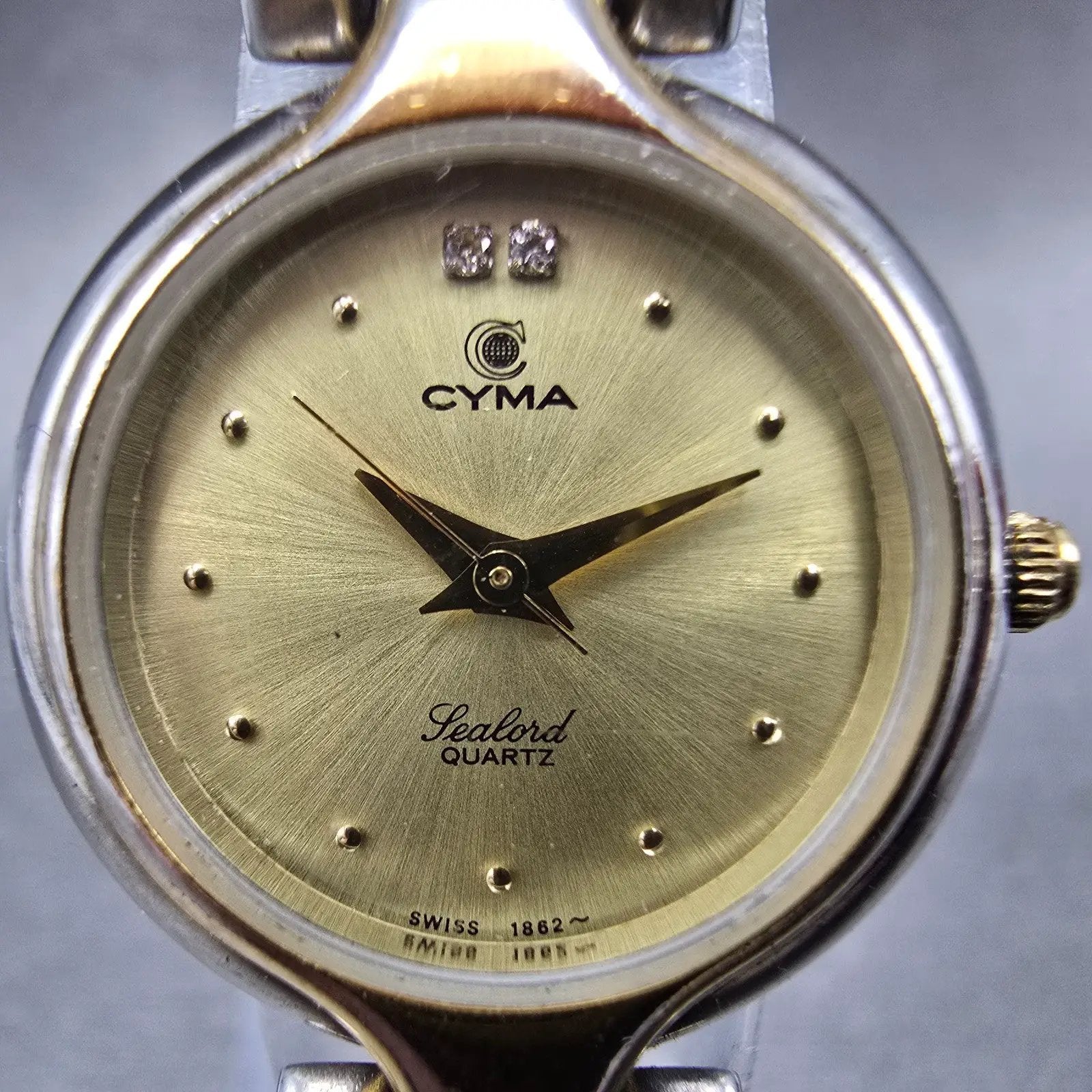 Cyma Sealord Watch Women 24mm Champagne Dial Two Tone Round 412 New Battery1